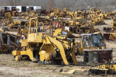 Editorial use only
Junkyard for Caterpillar construction equipment, Montier, Missouri, USA.